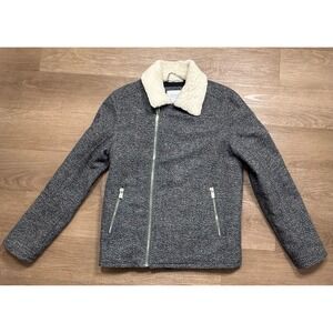Eleven Paris Moto Jacket Women Small Gray Shearling Collar Tweed Zip